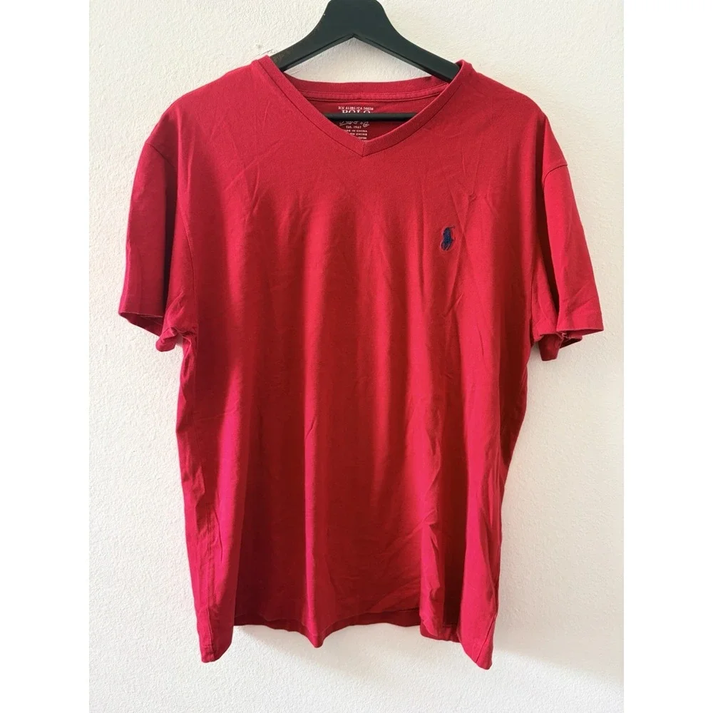 Polo Ralph Lauren V-Neck T-Shirt Mens Size M Red Short Sleeve Cotton